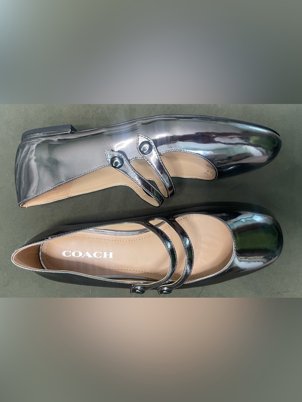 Coach Winley Metallic Silver Double-Strap Flats